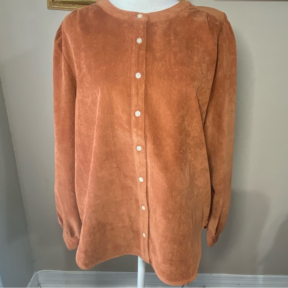 Loft Outlet Women's Medium Brown Rust Top Button Front Soft Textured Corduroy(?)
